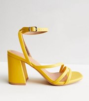 New Look Yellow Leather-Look Strappy Block Heel Sandals